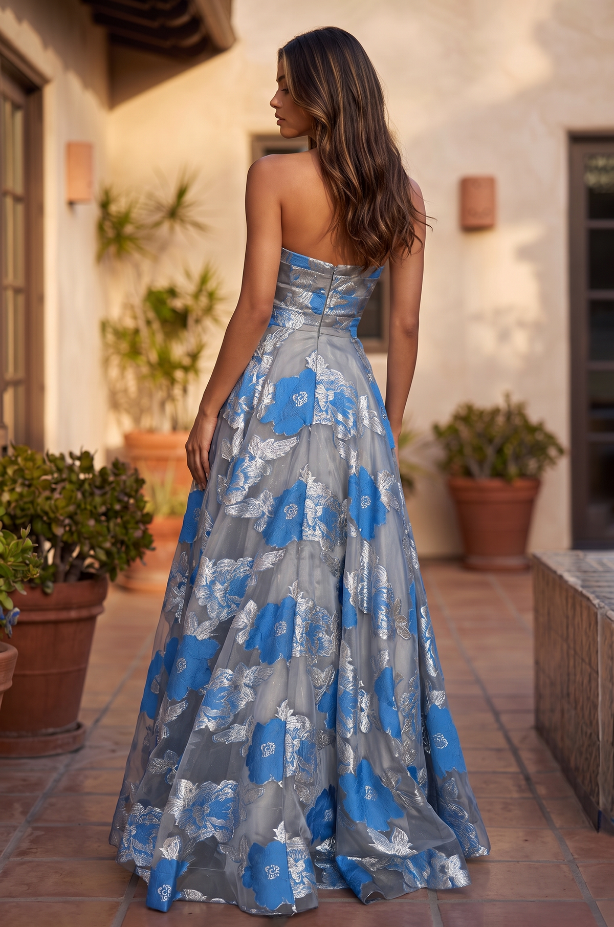 Prom Printed Floral Jacquard Formal Evening Dress