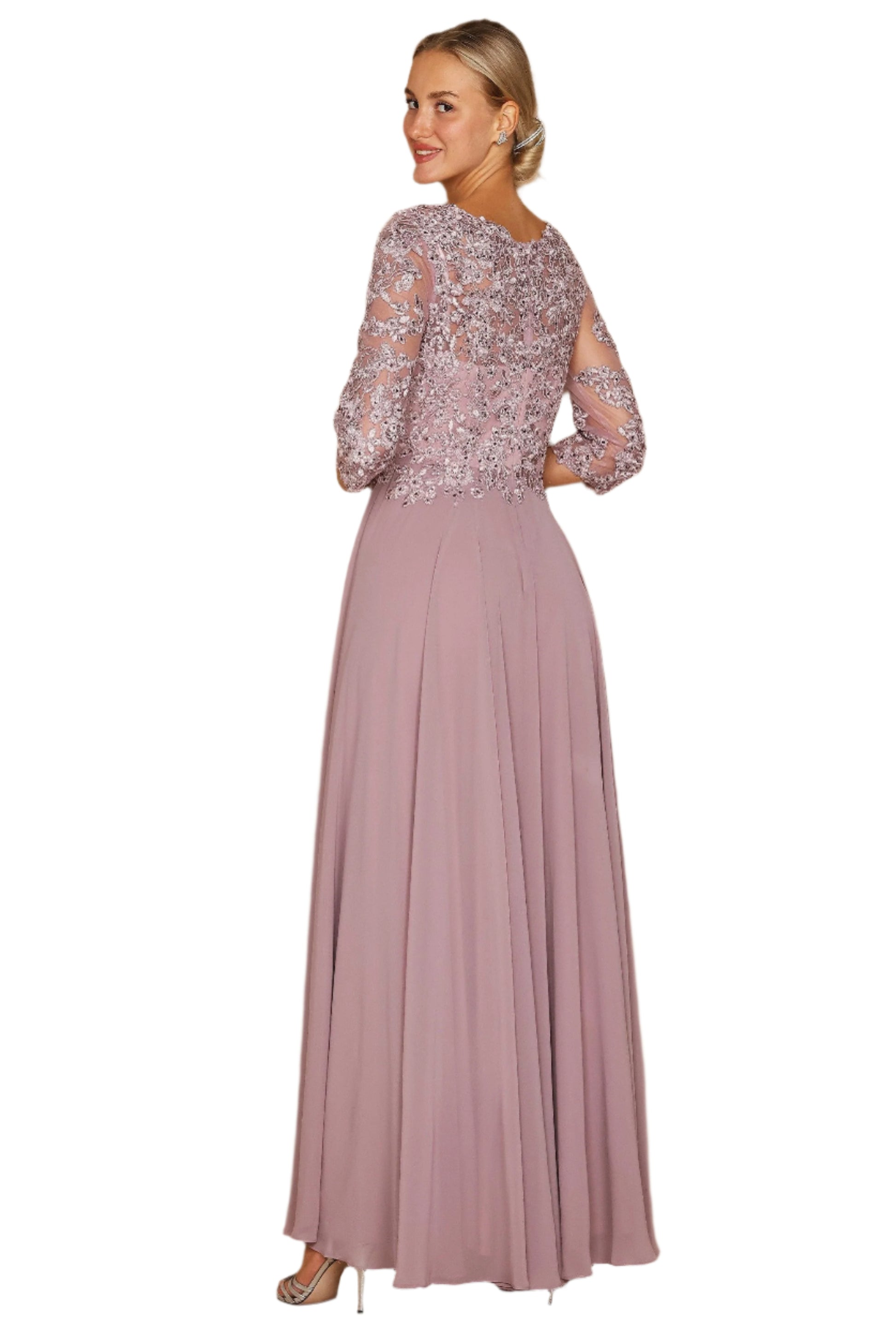 Dylan and Davids Full-Length Formal Gown Mother of the Bride Dress - MAUVE - Back
