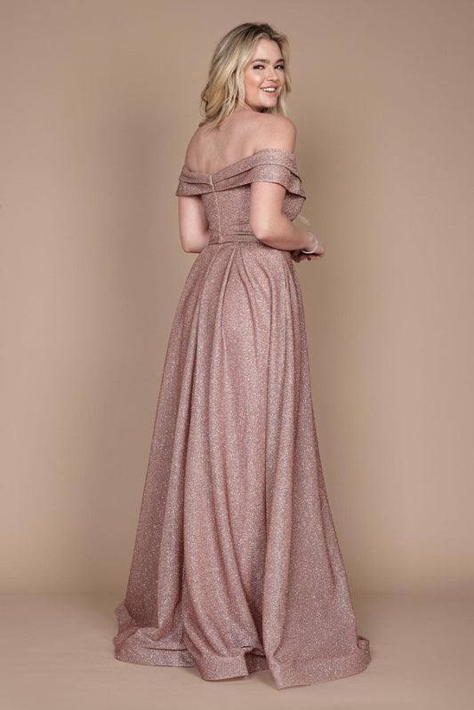 Long Off Shoulder Glitter Prom Dress Wholesale
