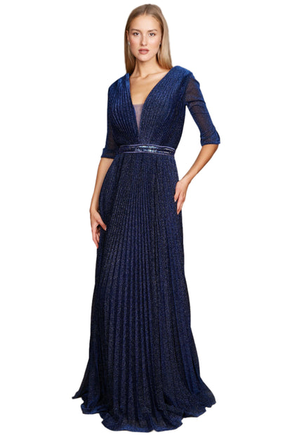Dylan and Davids Full-Length 3/4 Sleeve Formal Gown Evening Dress - NAVY - Front
