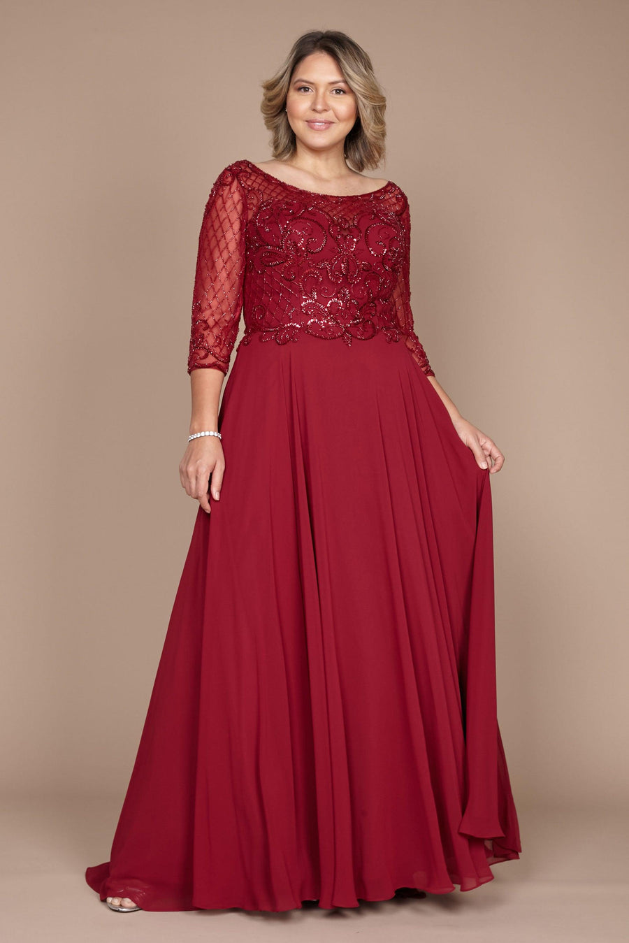 Long Sleeve Hand Beaded Mother of The Bride Dress