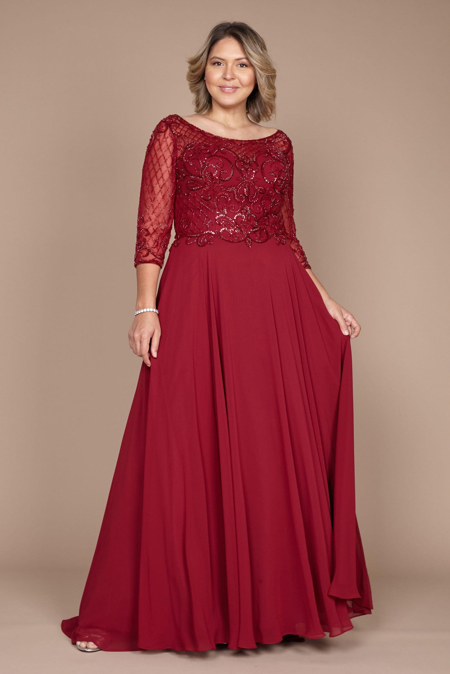 Long Sleeve Hand Beaded Mother of The Bride Dress