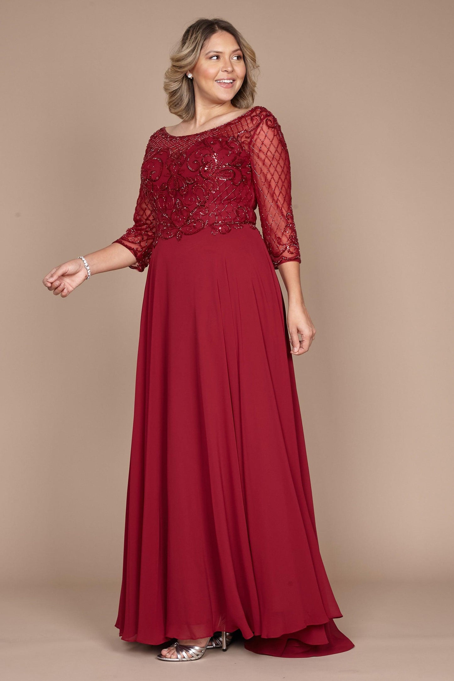Long Sleeve Hand Beaded Mother of The Bride Dress