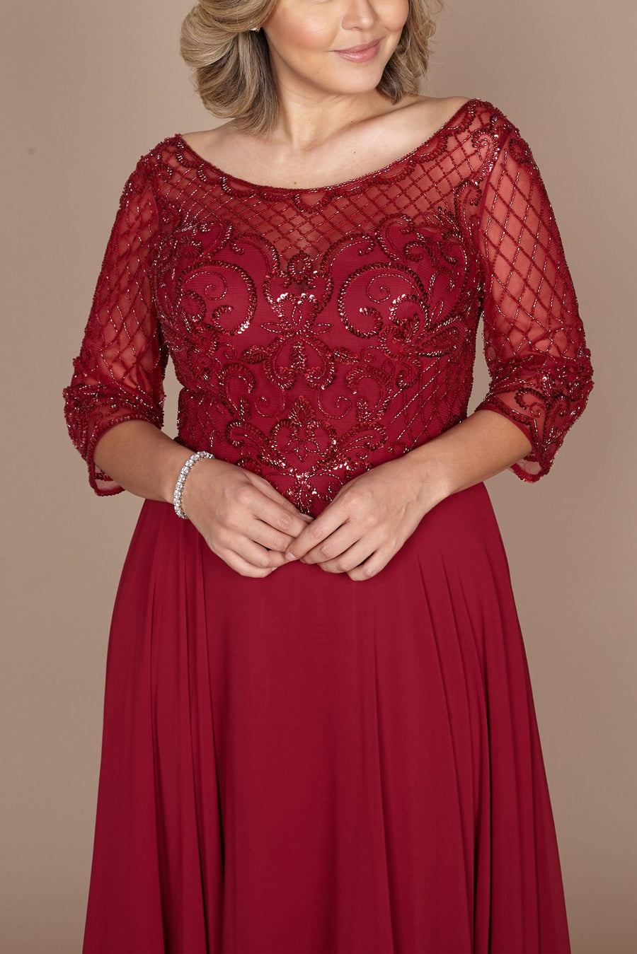 Long Sleeve Hand Beaded Mother of The Bride Dress