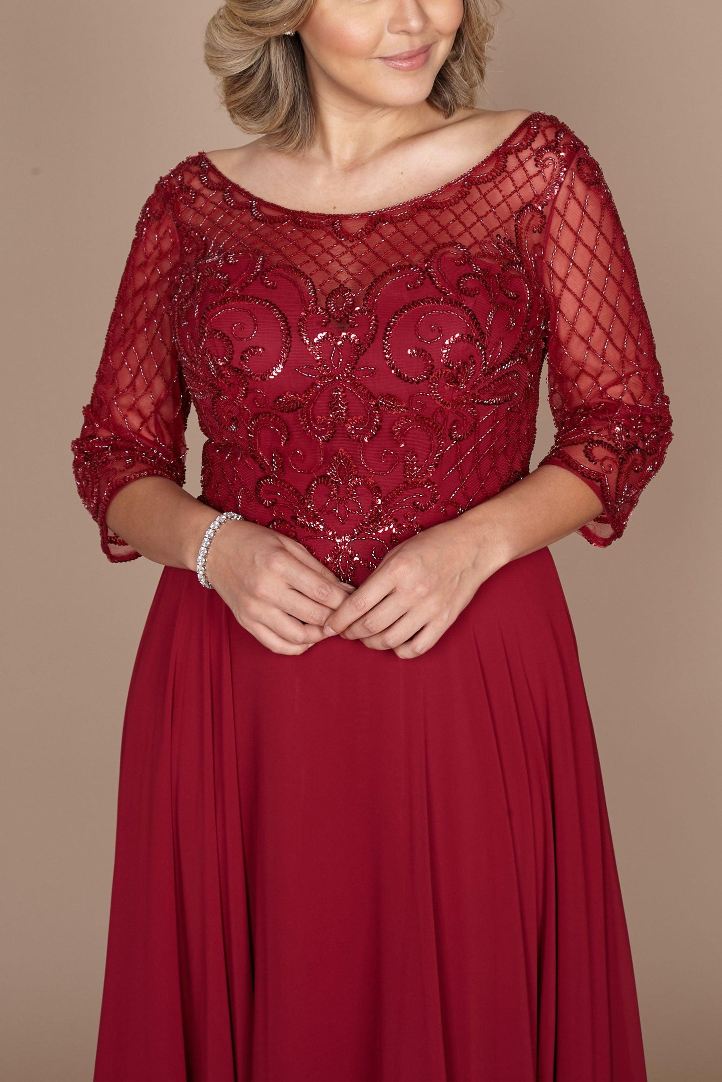 Long Sleeve Hand Beaded Mother of The Bride Dress
