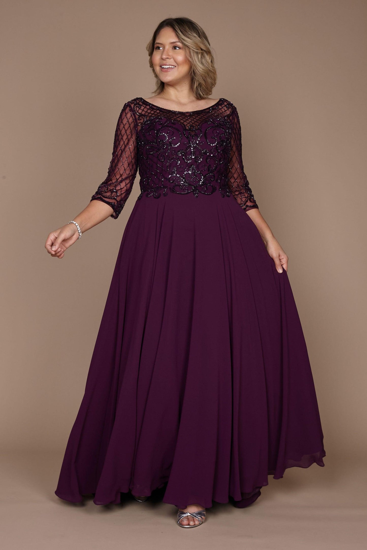 Long Sleeve Hand Beaded Mother of The Bride Dress