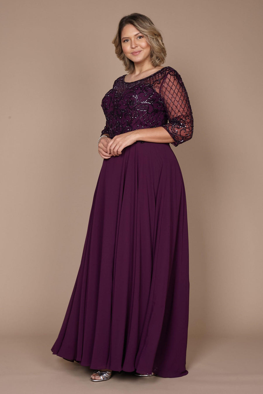 Long Sleeve Hand Beaded Mother of The Bride Dress