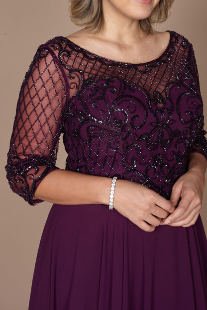 Long Sleeve Hand Beaded Mother of The Bride Dress