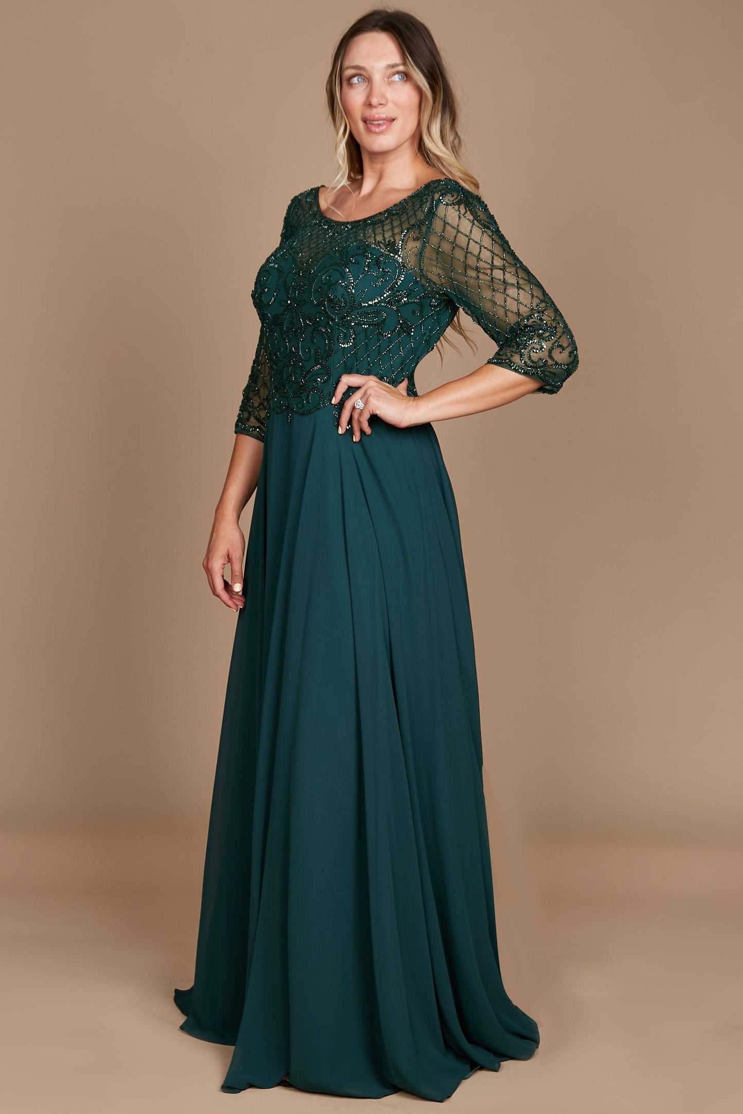Long Sleeve Hand Beaded Mother of The Bride Dress