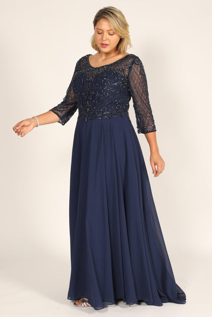 Long Sleeve Hand Beaded Mother of The Bride Dress