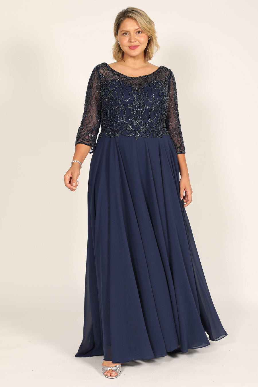 Long Sleeve Hand Beaded Mother of The Bride Dress
