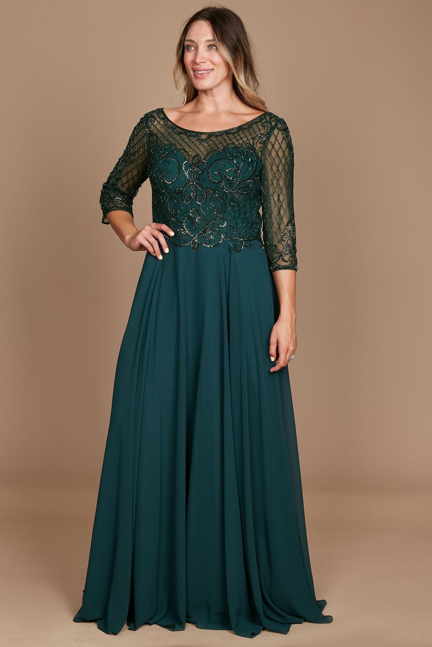 Long Sleeve Hand Beaded Mother of The Bride Dress
