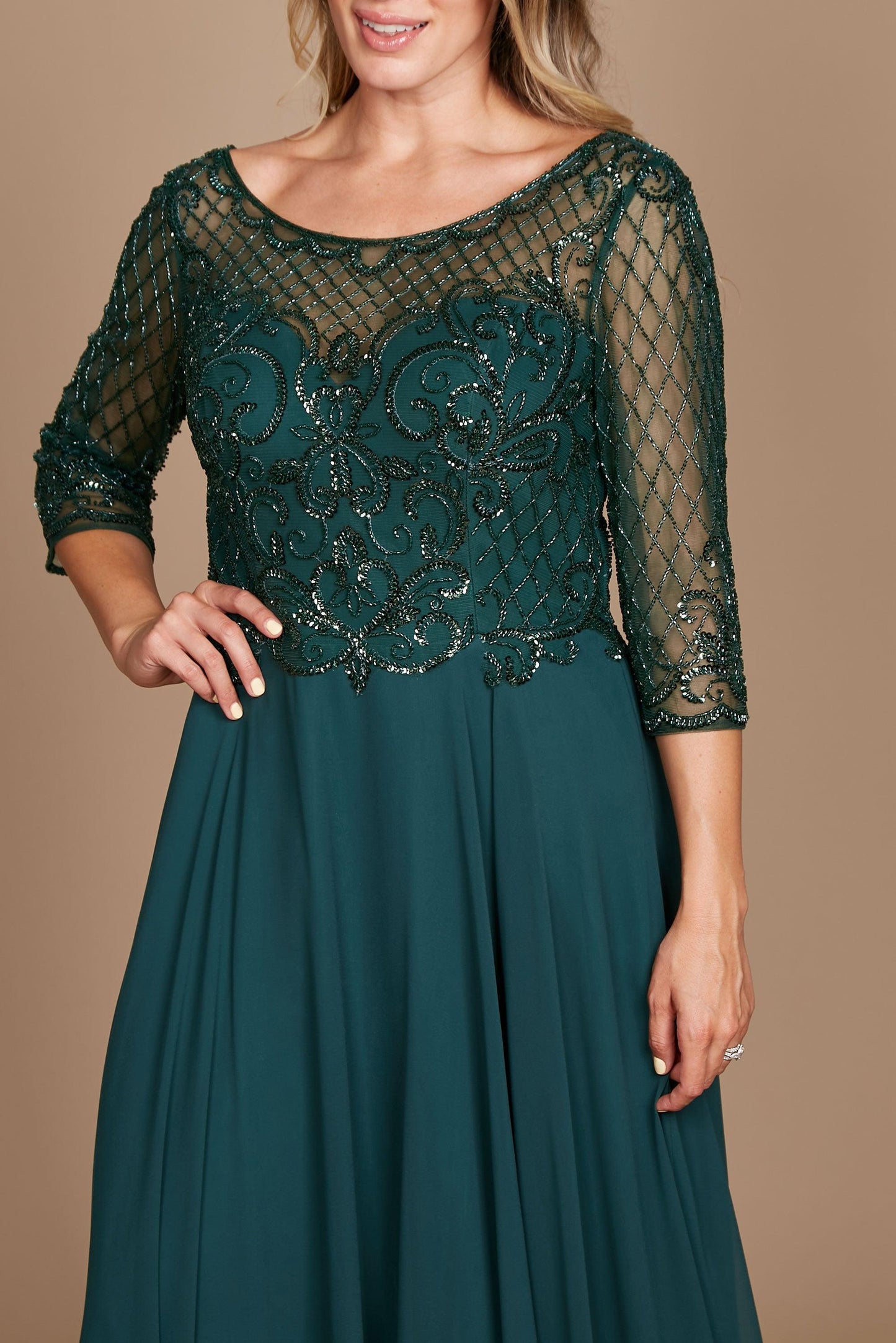 Long Sleeve Hand Beaded Mother of The Bride Dress