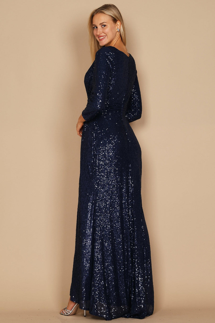 Long Sleeve Sequin Formal Hand Beaded Dress