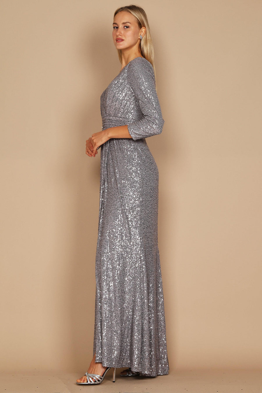 Long Sleeve Sequin Formal Hand Beaded Dress