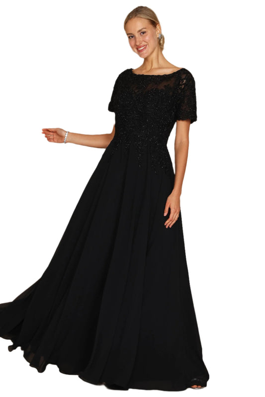 Dylan and Davids Short-Length Sleeve Mother of the Bride Formal Gown Dress - BLACK - Front