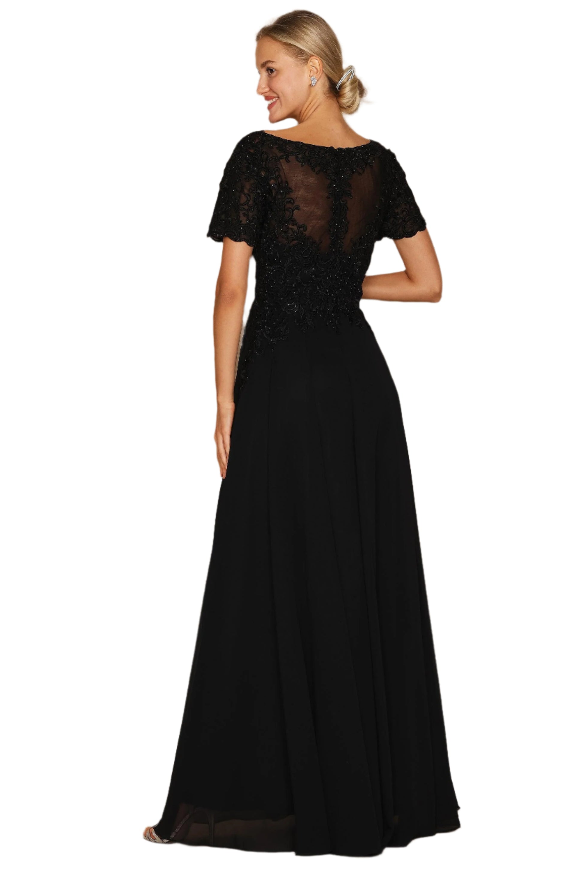 Dylan and Davids Short-Length Sleeve Mother of the Bride Formal Gown Dress - BLACK - Back