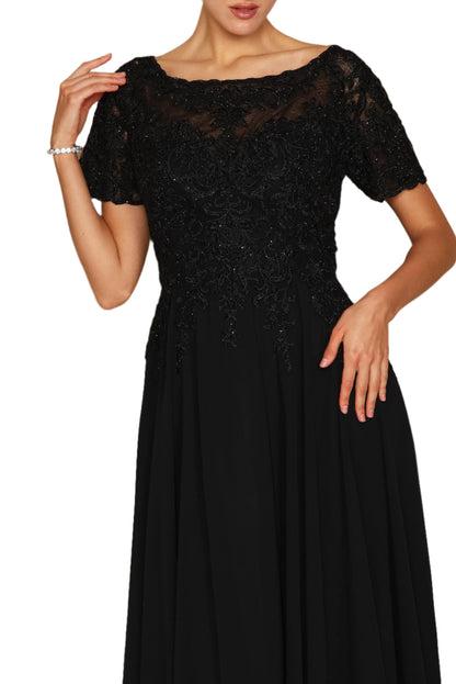 Dylan and Davids Short-Length Sleeve Mother of the Bride Formal Gown Dress - BLACK - Fabric