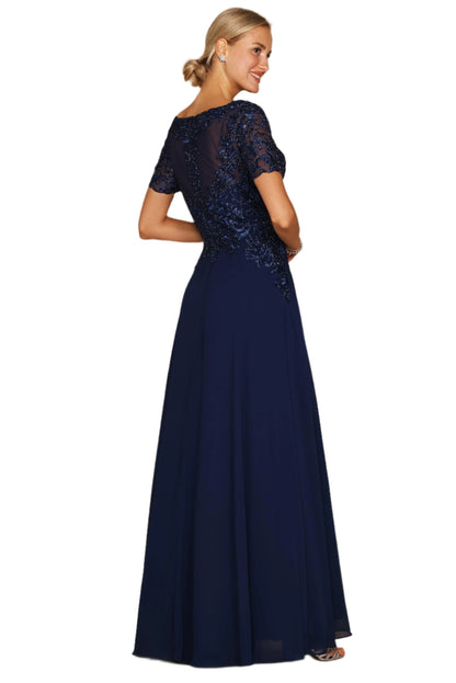 Dylan and Davids Short-Length Sleeve Mother of the Bride Formal Gown Dress - NAVY - Back