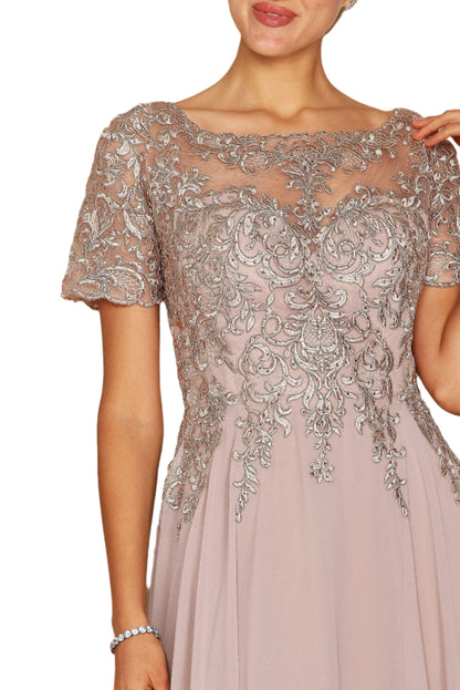 Dylan and Davids Short-Length Sleeve Mother of the Bride Formal Gown Dress - NAVY - Fabric