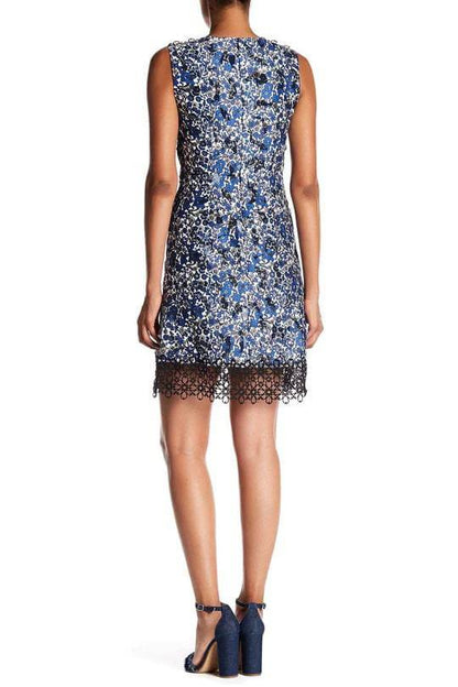 Elie Tahari V-Neck Sleeveless Zipper Back A-Line Floral Burnout Crochet Dress - DARK OZONE - Back