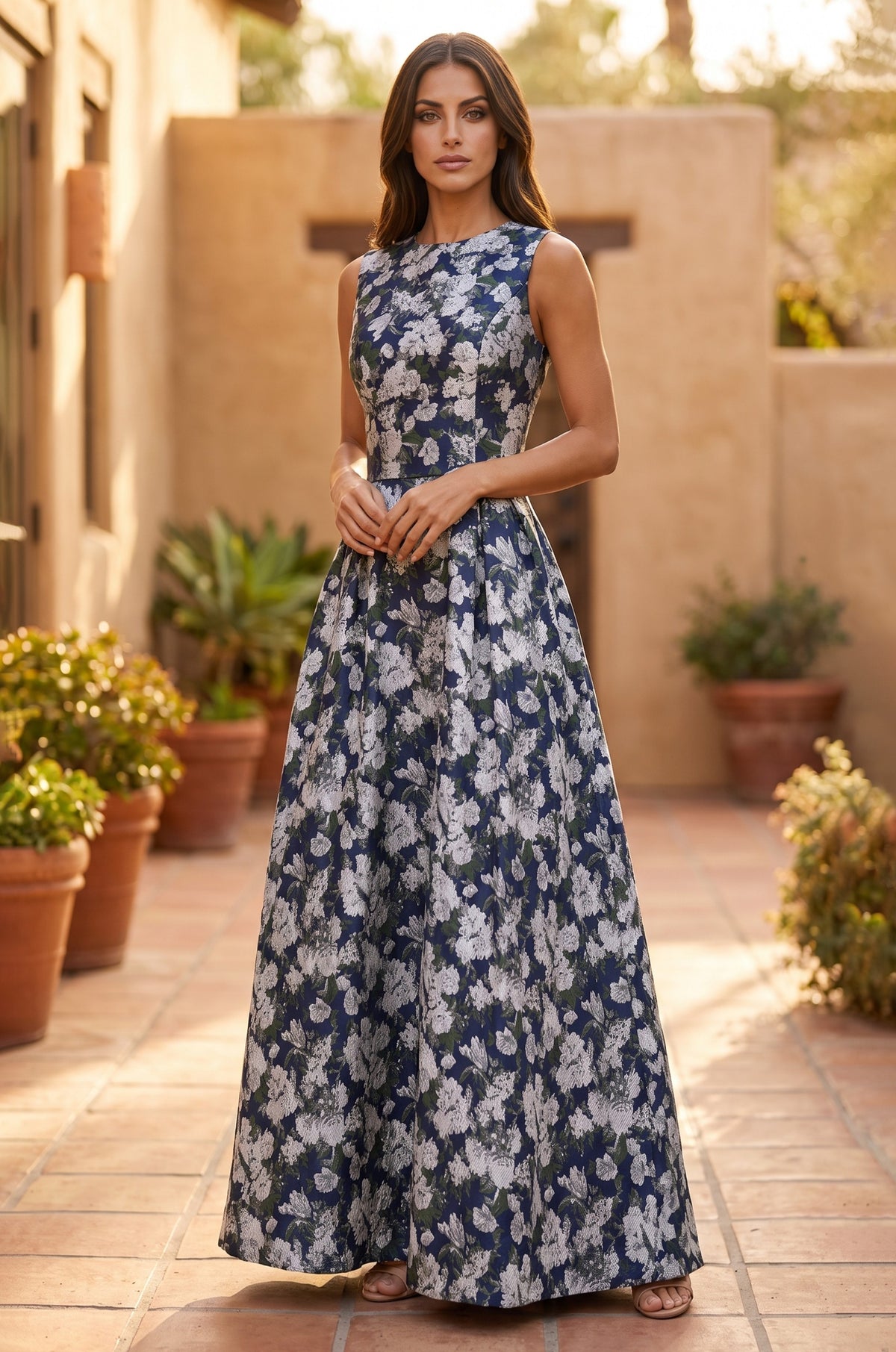 Formal Printed Floral Patterned Evening Dress