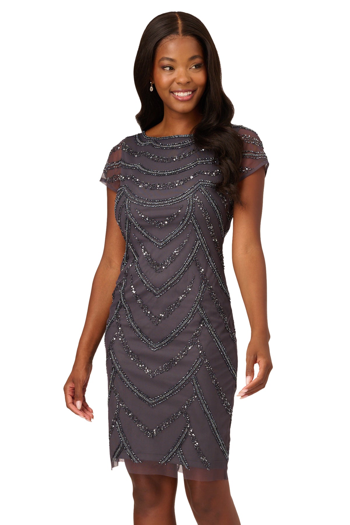 Wholesale Adrianna Papell AP1E210784 Scoop Neck Short Mesh Cocktail Dress Cap Sleeve