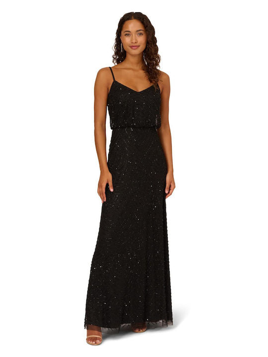 V-Neck Floor-Length Sequin Prom Sheath/Column Adrianna Papell 091866700