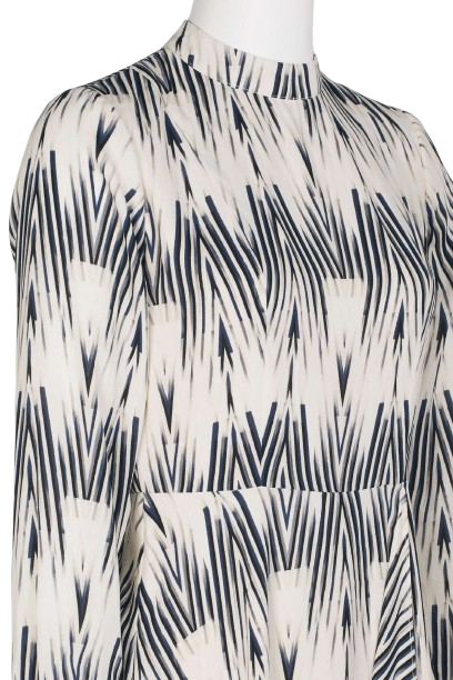 Maggy London High Neck Button Long Cuffed Sleeve Zipper Back Multi Print A-Line Chiffon Dress - MULTI - Side View