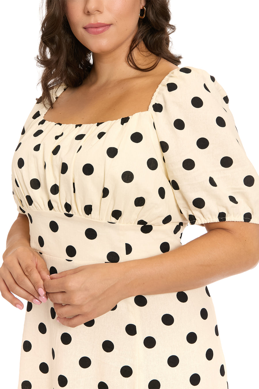 London Times T10264M Polka Dot Puff Sleeve Midi Dress