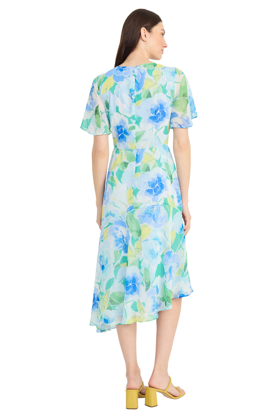 Flutter Sleeve Asymmetrical Midi Dress Maggy London G5683M