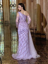 Floor Length Couture Long Sleeve Hand Beaded Formal Dress