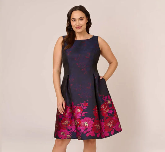 Bateau Knee-Length Mikado Formal Fit & Flare Dress by Adrianna Papell AP1D105054