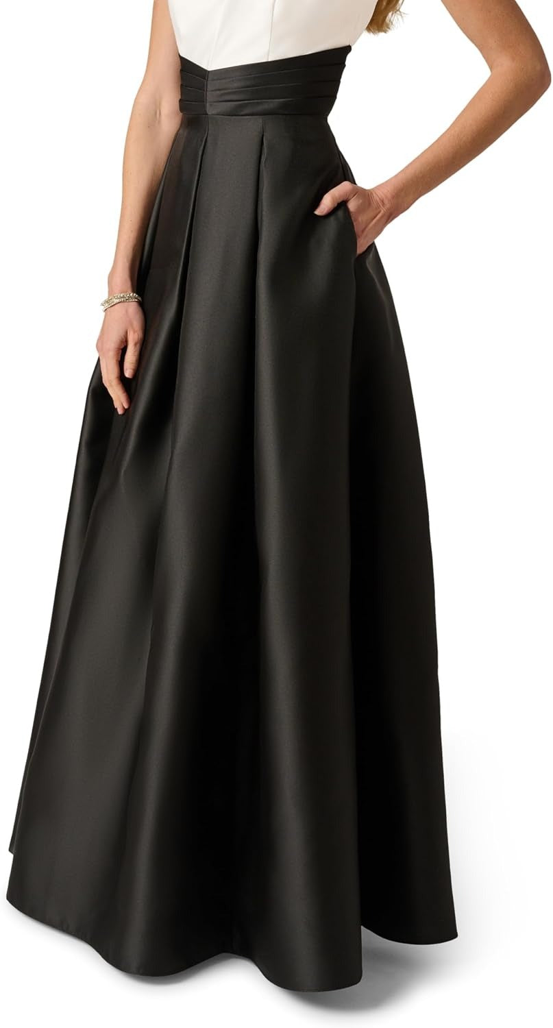 Crew/High-Neck Floor-Length Satin Occasion Ball Gown Adrianna Papell AP1E212826
