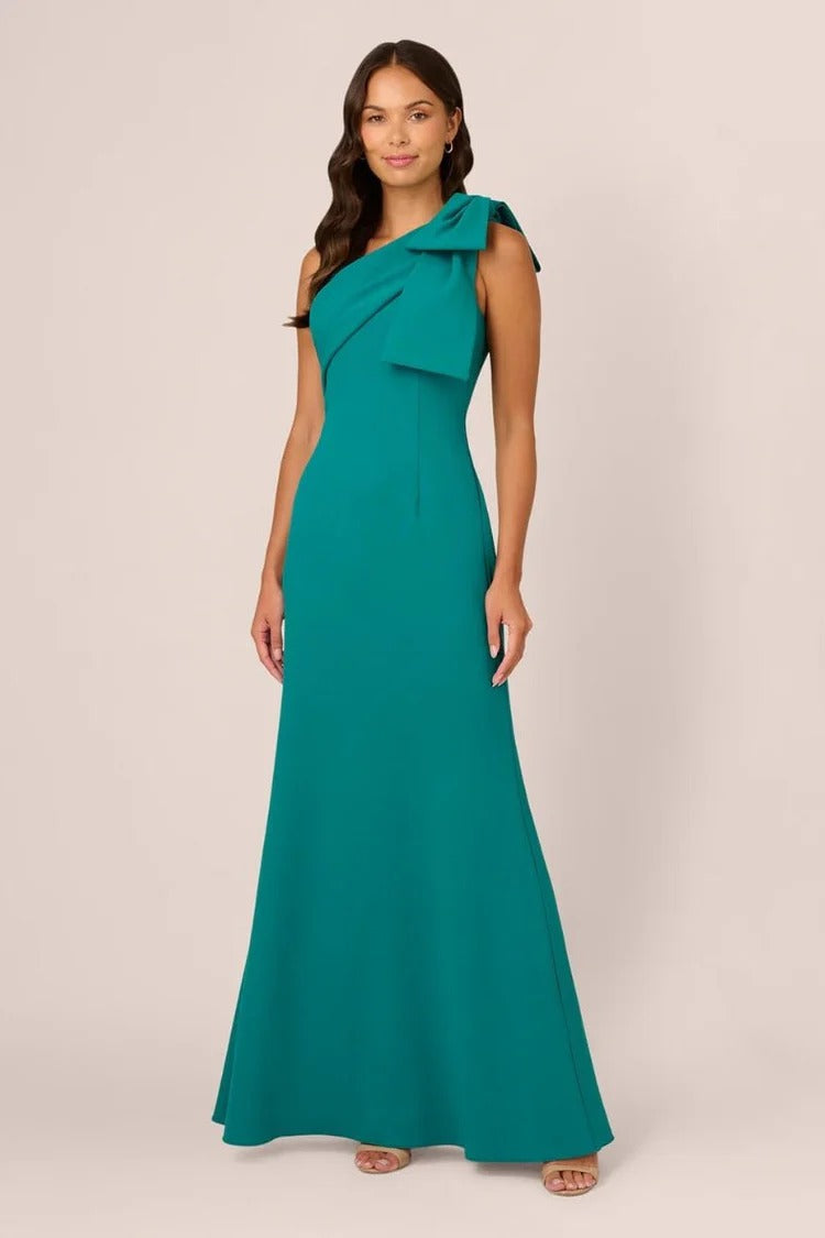 Stretch Crepe One Shoulder Mermaid Gown With Bow Accent Adrianna Papell AP1E210970 Wholesale