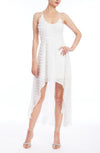 Ivory Scoop-Neck Sleeveless Floral Applique High-Low Cocktail Dress Badgley Mischka J0409