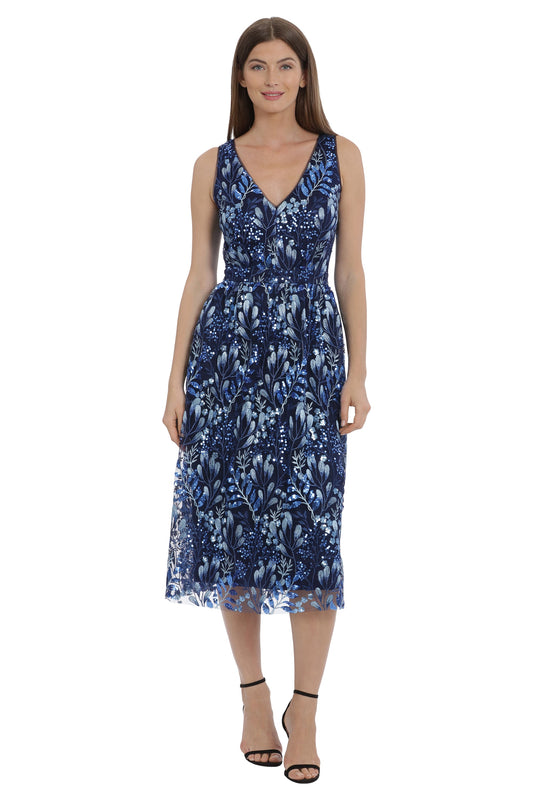 Embroidered Sequin Fit and Flare Dress Maggy London G5400M