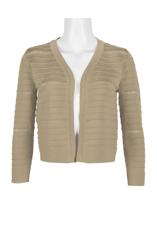Nina Leonard Banded Long Sleeve Ribbed Knit Jacket - MINK - Front