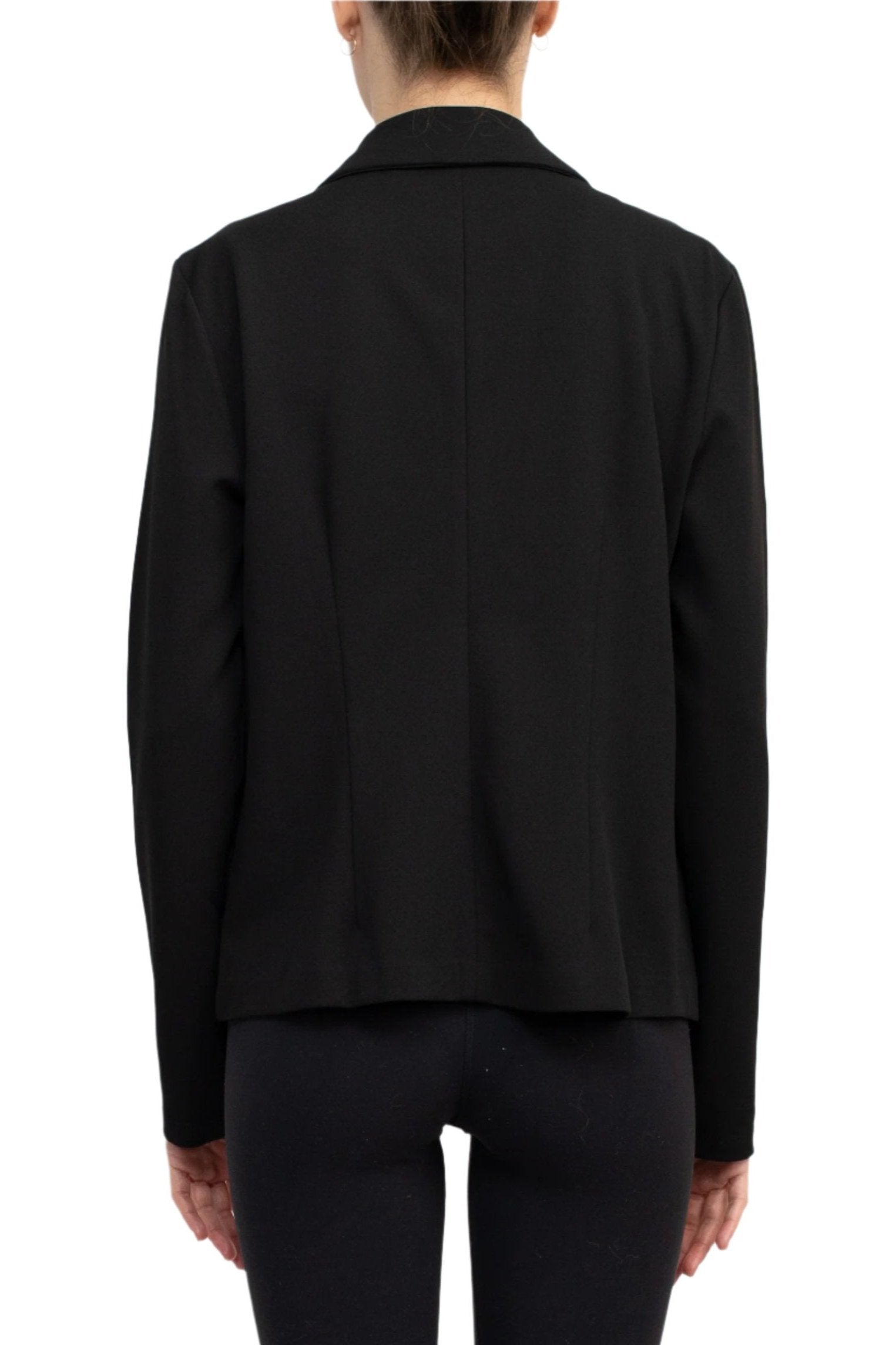 Nina Leonard Collar Neck One Button Long Sleeve Crepe Blazer - BLACK - BACK 