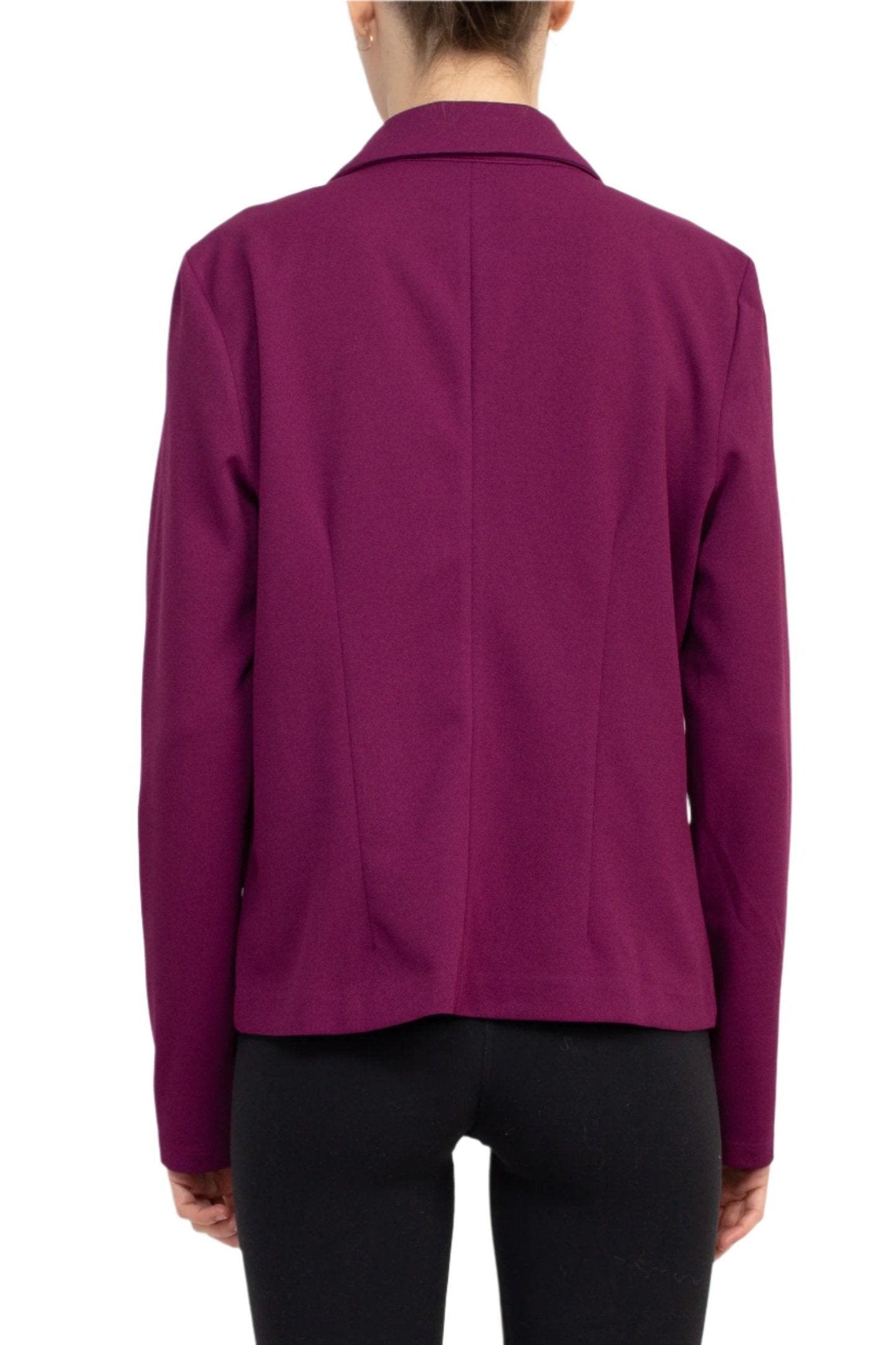 Nina Leonard Collar Neck One Button Long Sleeve Crepe Blazer - CRISP BERRY - BACK 