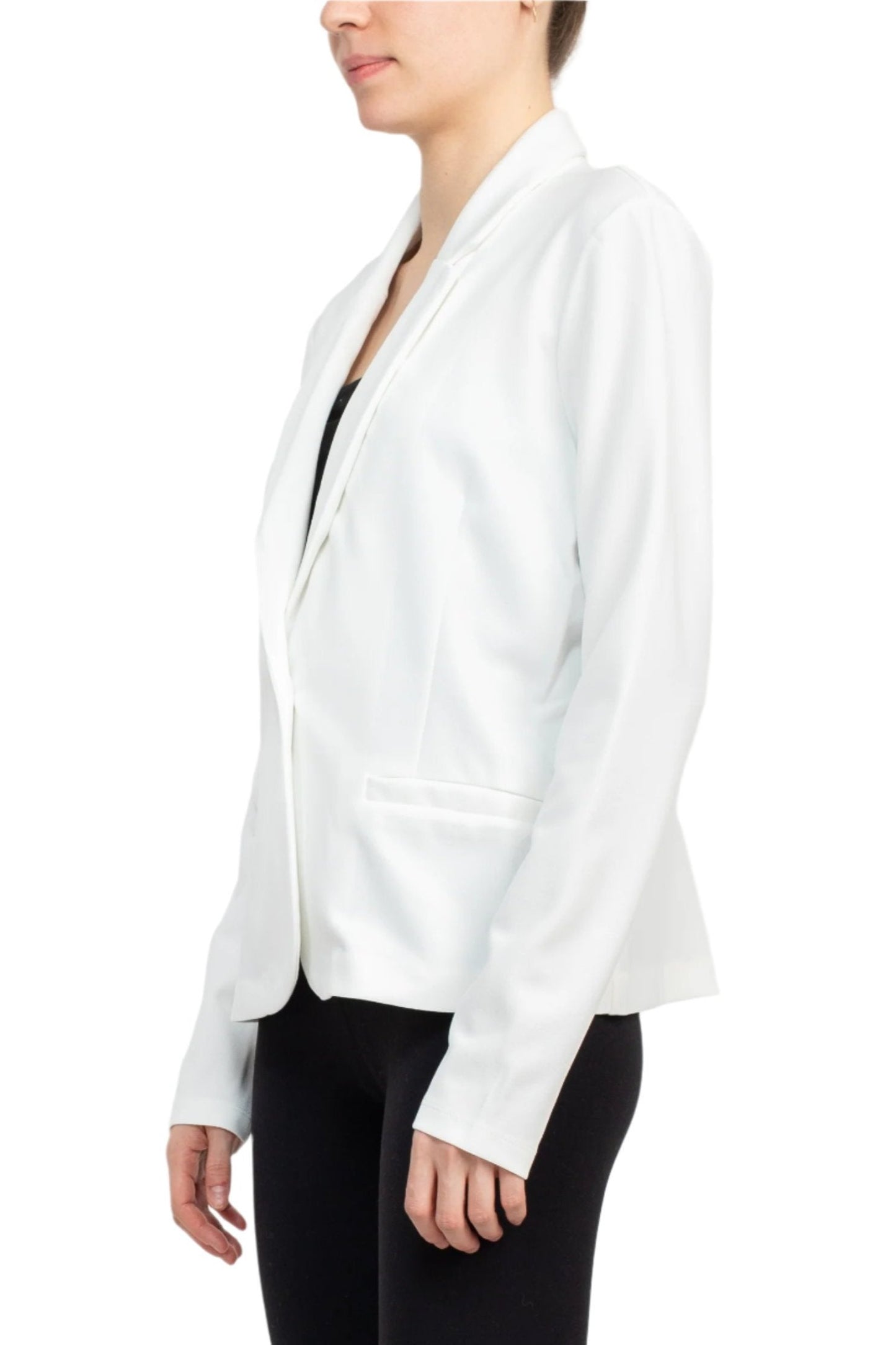 Nina Leonard Collar Neck One Button Long Sleeve Crepe Blazer - IVORY - FRONT VIEW 