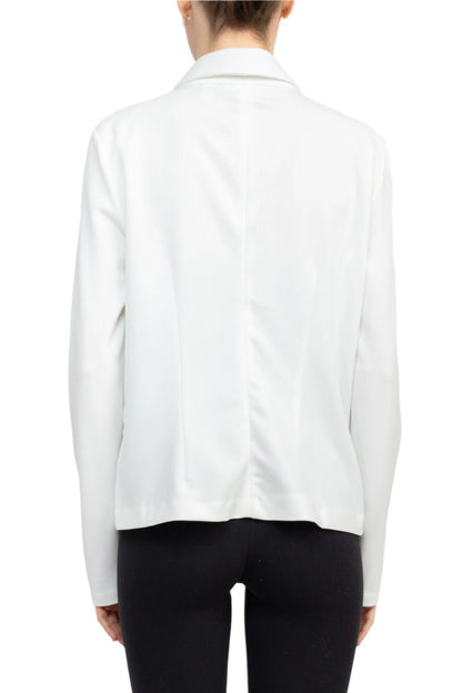 Nina Leonard Collar Neck One Button Long Sleeve Crepe Blazer - IVORY - BACK 