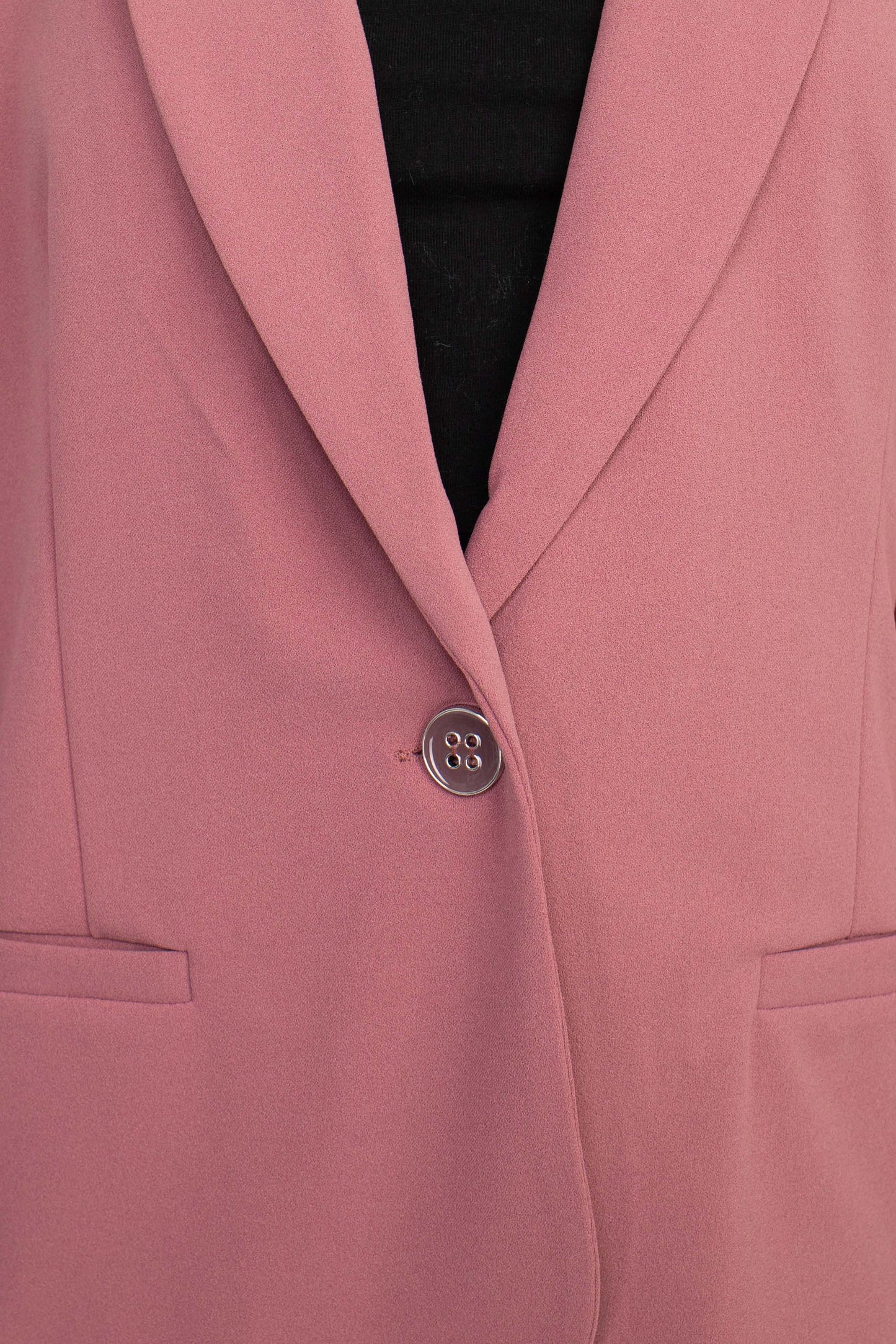 Nina Leonard Collar Neck One Button Long Sleeve Crepe Blazer - MAUVE MIST - FABRIC 