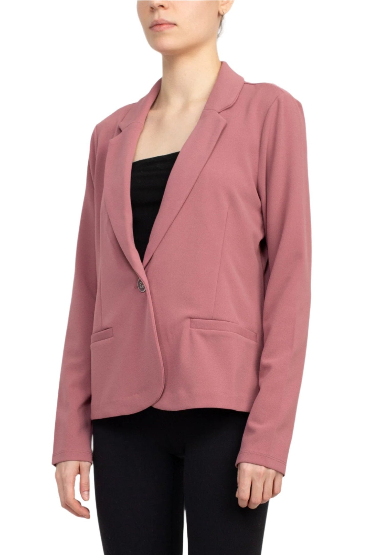 Nina Leonard Collar Neck One Button Long Sleeve Crepe Blazer - MAUVE MIST - FRONT 