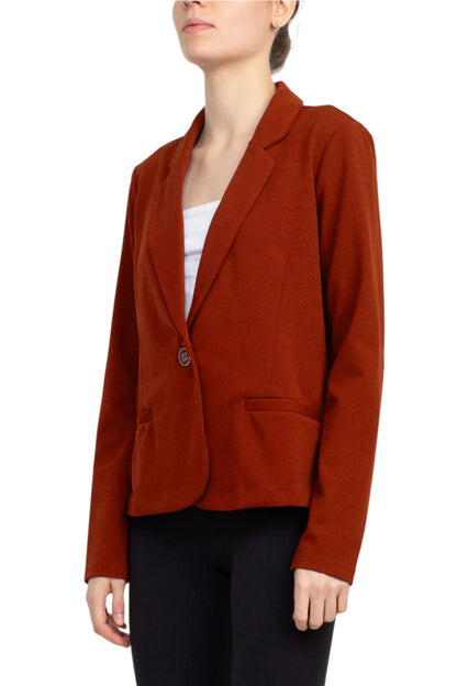 Nina Leonard Collar Neck One Button Long Sleeve Crepe Blazer - PUMPKIN SPICE - SIDE 