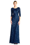 Scoop Neck Floor-Length Sequined Evening Gown with Quarter-Length Sleeves Formal Dress Adrianna Papell 91919970