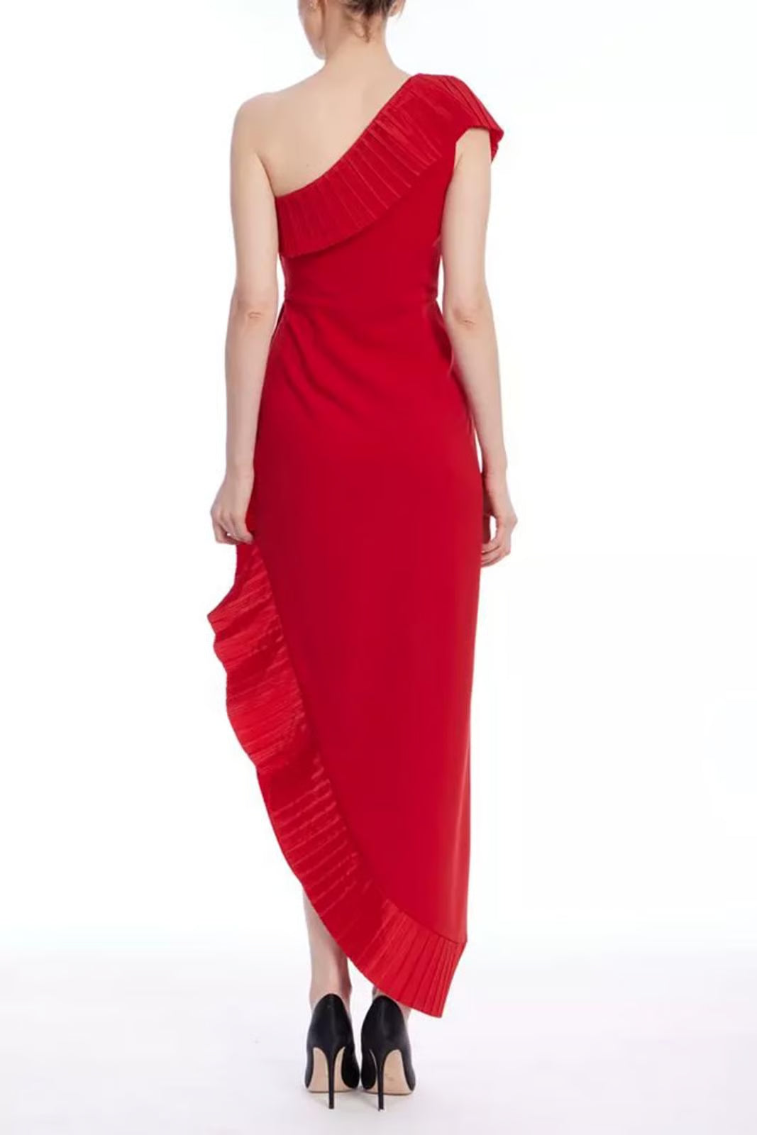 One33 Social Mercer Pleated Ruffle Crepe One-Shoulder Gown