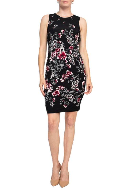 Catherine Malandrino Crew Neck Sleeveless Floral Print Key Hole Back Jersey Dress - FLORAL - Front