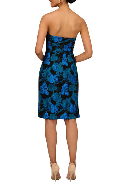 Aidan Mattox Stretch Strapless Sleeveless Pleated Bodice Sheath Dress - Wholesale - BLUE MULTI - Back