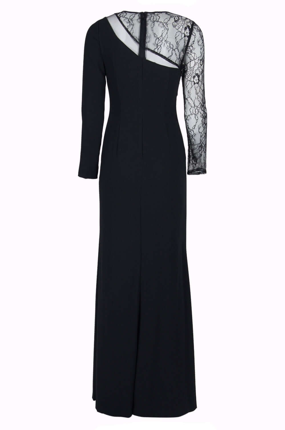 Aidan by Aidan Mattox Crew Neck Illusion Long Sleeve Zipper Back Crepe Lace Gown - BLACK - back